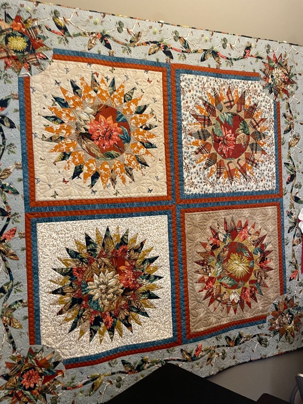 Award Winning Mariners Compass Quilt- Hand Made Woodland Wander Botanical Art
